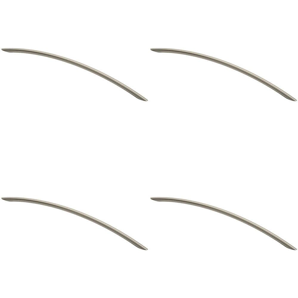 4x Curved Bow Cabinet Pull Handle 372 x 10mm 320mm Fixing Centres Satin Nickel