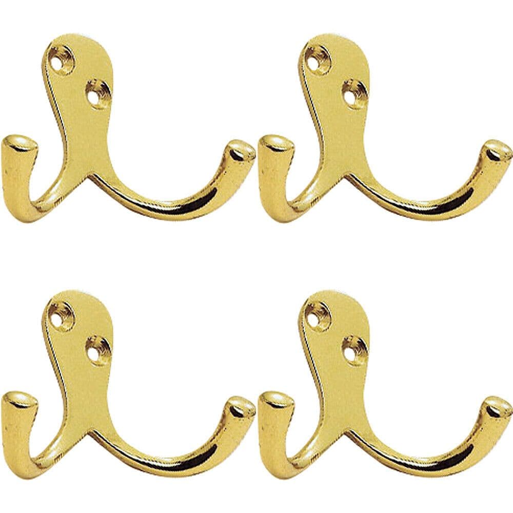 4x Victorian One Piece Double Bathroom Robe Hook 26mm Projection Polished Brass