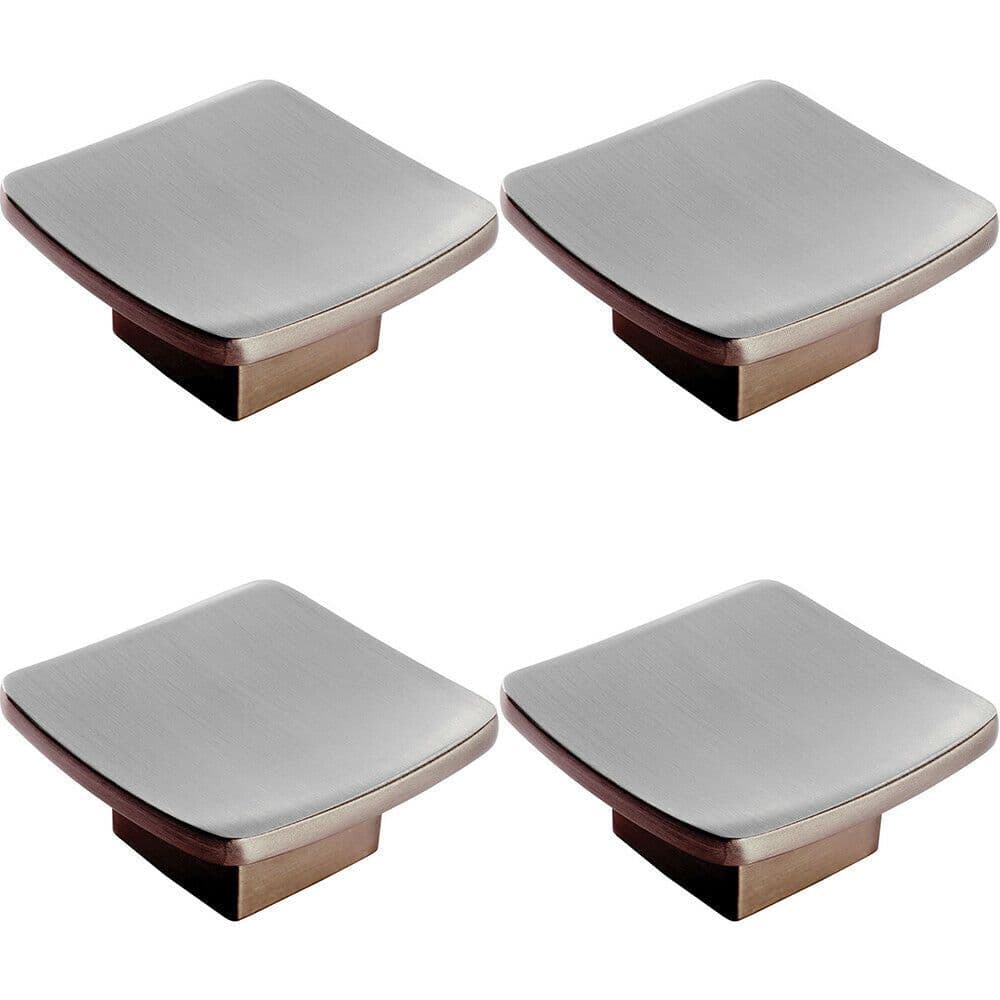 4x Square Curved Cupboard Door Knob 45 x 45mm Satin Nickel Cabinet Handle