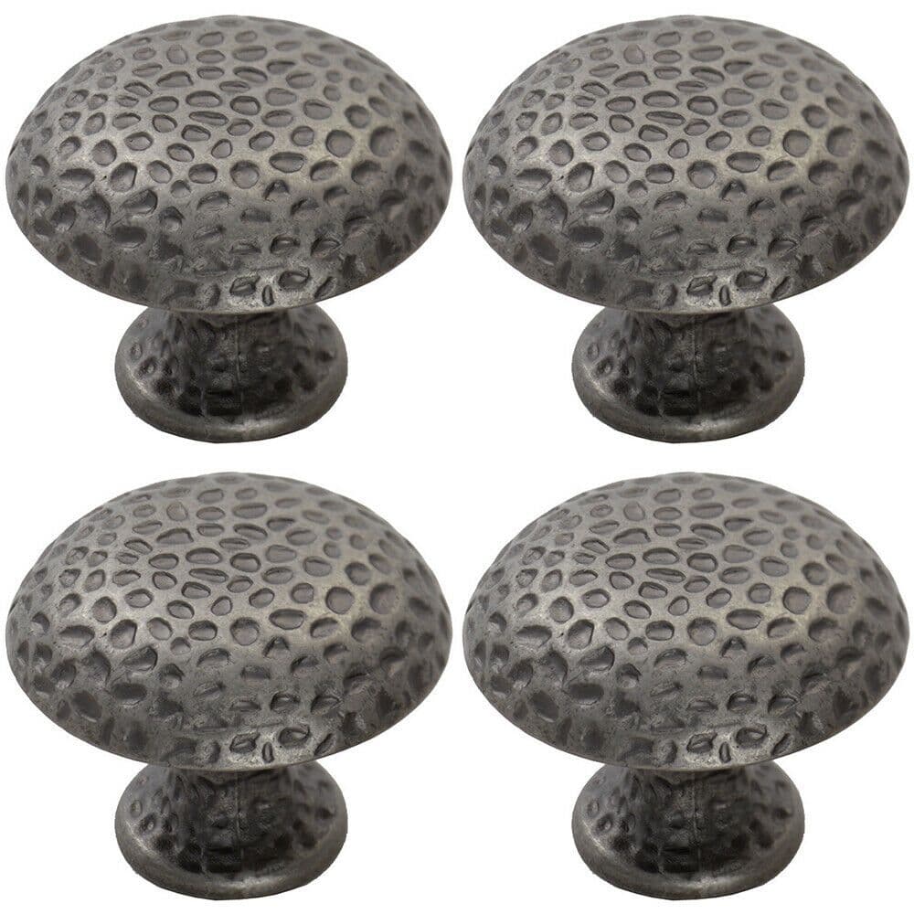 4x Dimpled Mushroom Cupboard Door Knob 38mm Dia Antique Steel Cabinet Handle