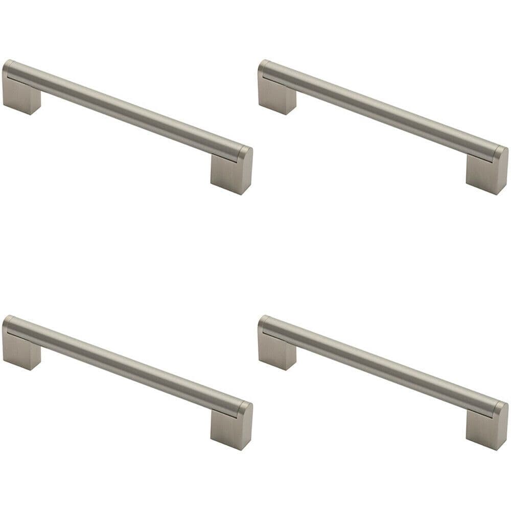 4x Round Bar Pull Handle 200 x 14mm 160mm Fixing Centres Satin Nickel & Steel