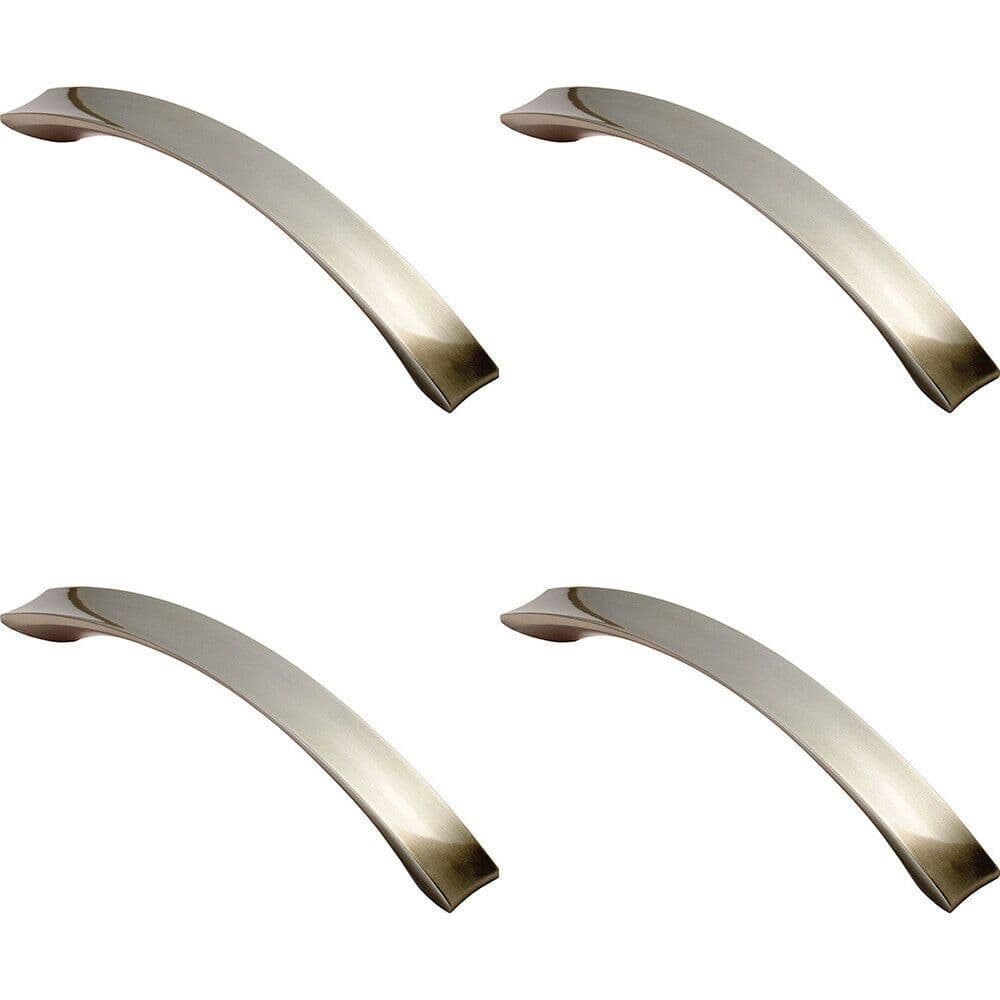 4x Concave Bow Cabinet Pull Handle 162 x 19mm 128mm Fixing Centres Satin Nickel