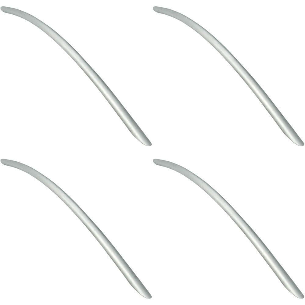 4x Curved Bow Cabinet Pull Handle 408 x 10mm 352mm Fixing Centres Satin Nickel