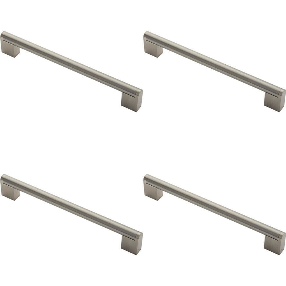 4x Round Bar Pull Handle 232 x 14mm 192mm Fixing Centers Satin Nickel & Steel