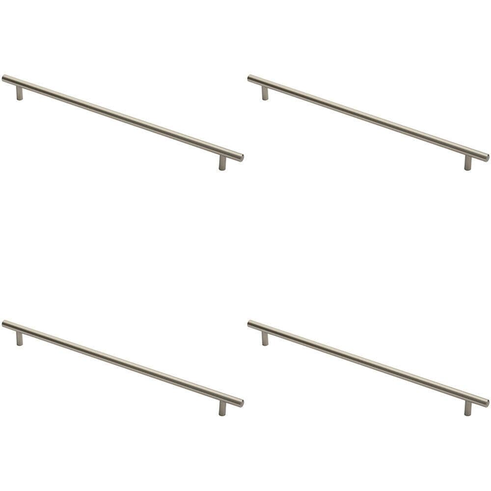 4x Round T Bar Cabinet Pull Handle 412 x 12mm 352mm Fixing Centres Satin Nickel