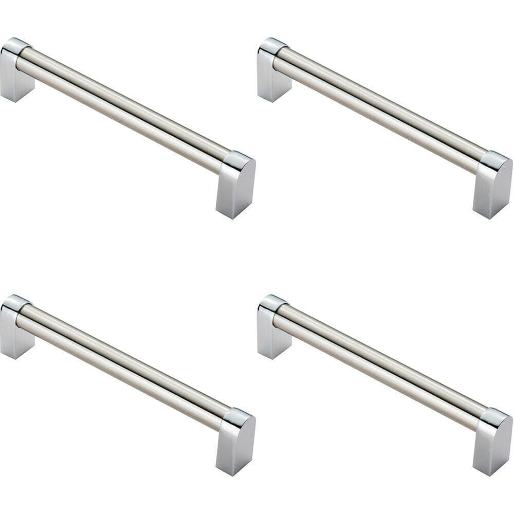 4x Round Tube Pull Handle 176 x 16mm 160mm Fixing Centres Satin Nickel & Chrome