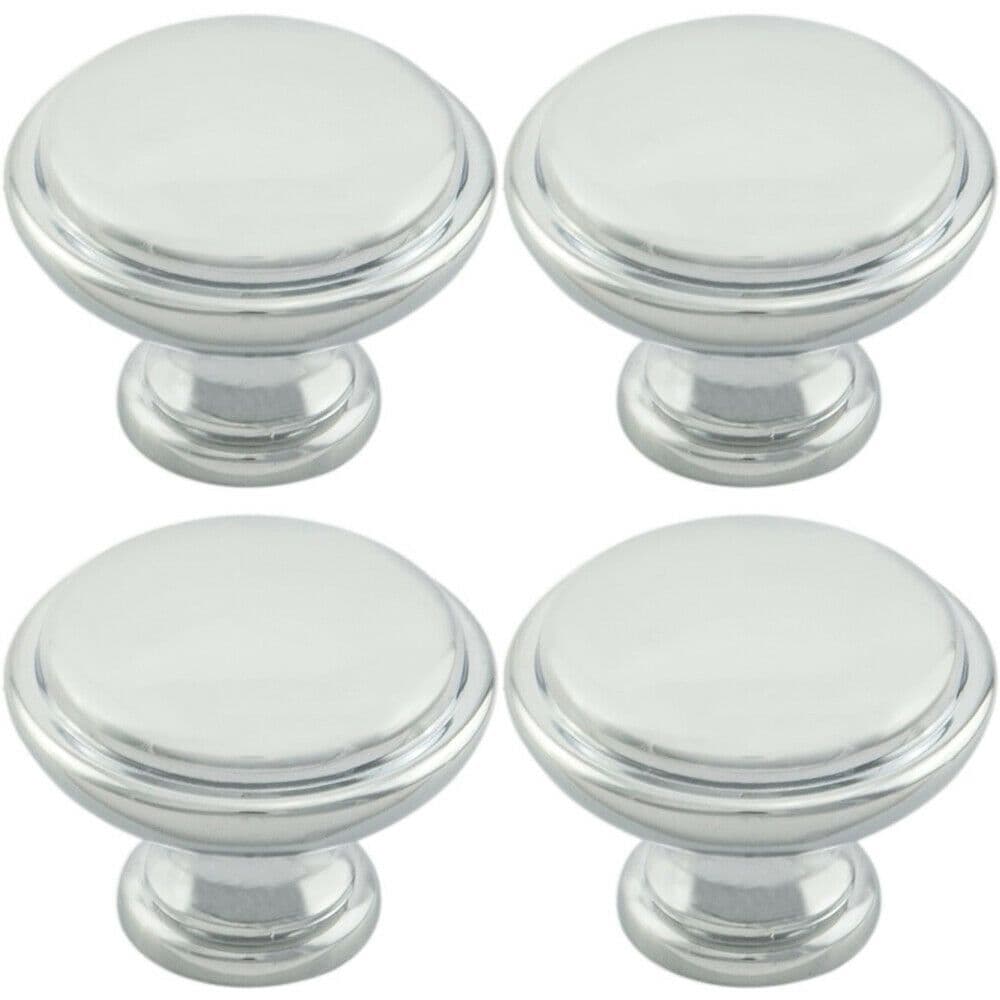 4x Domed Top Cupboard Door Knob 34mm Diameter Polished Chrome Cabinet Handle