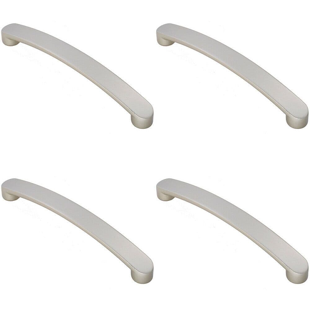 4x Flat Fronted Bow Pull Handle 179 x 19mm 160mm Fixing Centres Satin Nickel