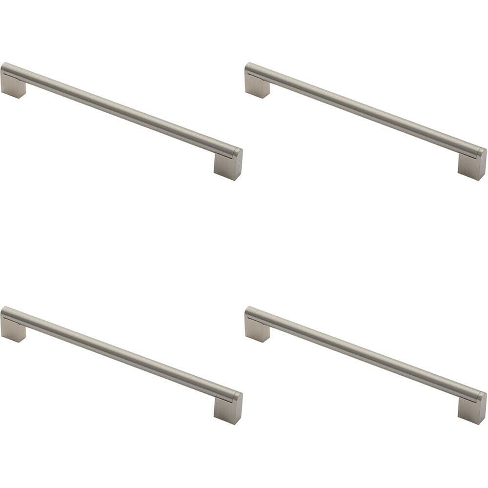 4x Round Bar Pull Handle 296 x 14mm 256mm Fixing Centres Satin Nickel & Steel