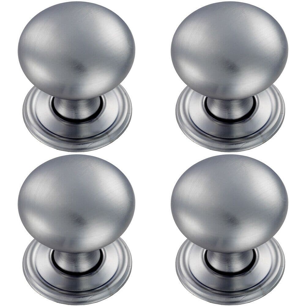 4x Round Victorian Cupboard Door Knob 32mm Dia Satin Chrome Cabinet Handle
