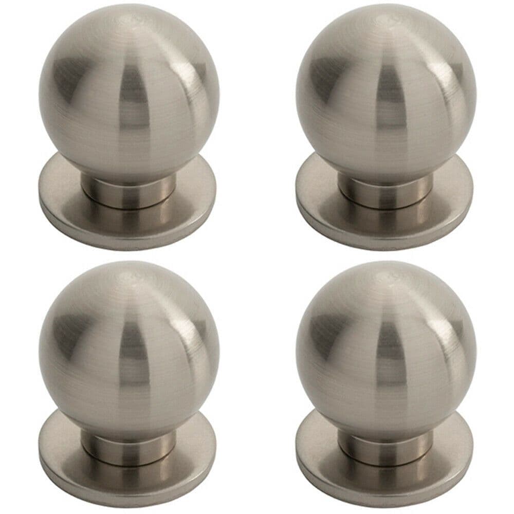 4x Small Solid Ball Cupboard Door Knob 30mm Dia Satin Nickel Cabinet Handle
