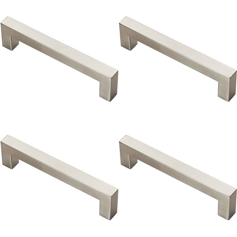 4x Square Linear Block Pull Handle 142 x 14mm 128mm Fixing Centres Satin Steel