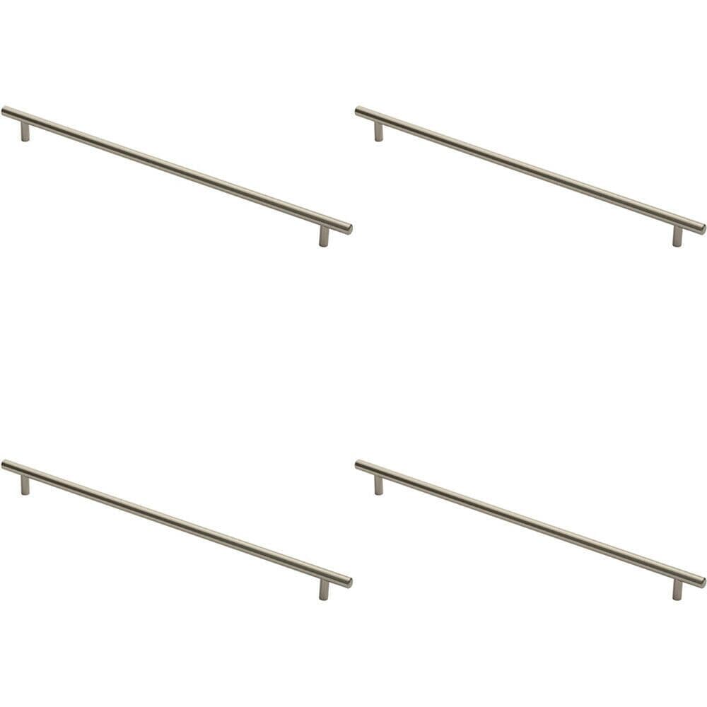 4x Round T Bar Cabinet Pull Handle 444 x 12mm 384mm Fixing Centres Satin Nickel
