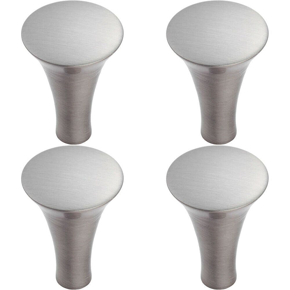 4x Trumpet Cupboard Door Knob 25mm Diameter Satin Nickel Cabinet Handle