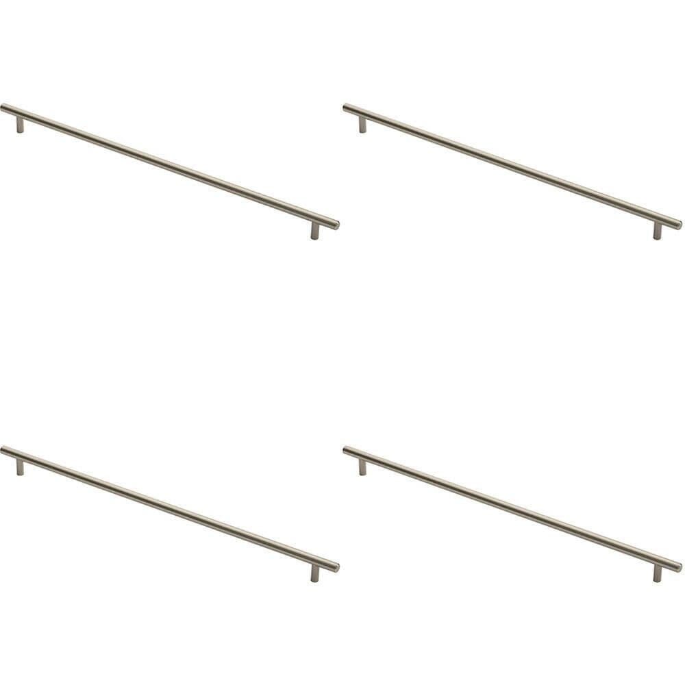4x Round T Bar Cabinet Pull Handle 508 x 12mm 448mm Fixing Centres Satin Nickel