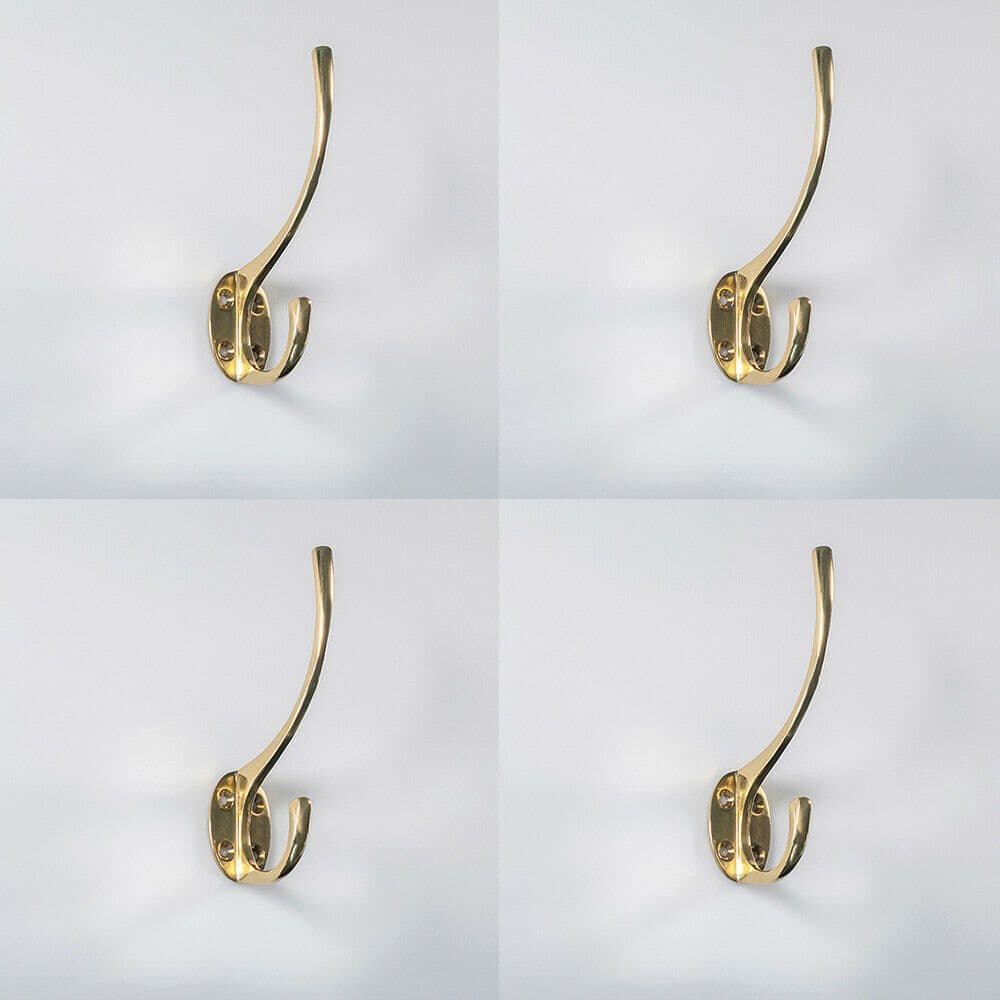 4x Victorian Hat & Coat Hook on Oval Backplate 64mm Projection Polished Brass