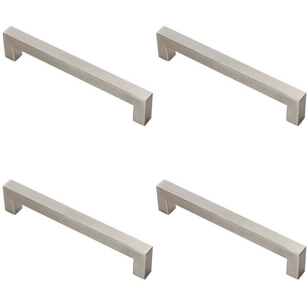 4x Square Linear Block Pull Handle 174 x 14mm 160mm Fixing Centres Satin Steel