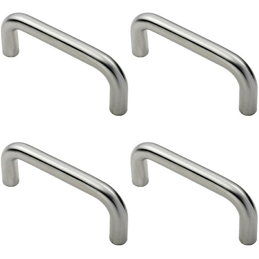 4x Round D Bar Pull Handle 169 x 19mm 150mm Fixing Centres Satin Steel