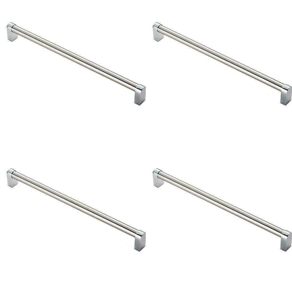 4x Round Tube Pull Handle 336 x 16mm 320mm Fixing Centres Satin Nickel & Chrome