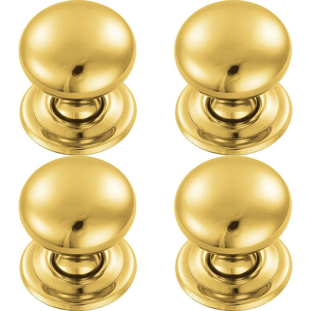 4x Round Victorian Cupboard Door Knob 38mm Dia Polished Brass Cabinet Handle
