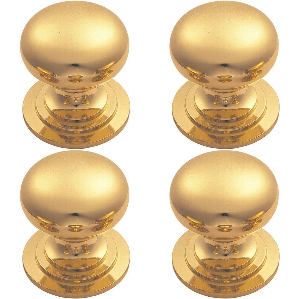 4x Victorian Round Cupboard Door Knob 32mm Dia Polished Brass Cabinet Handle