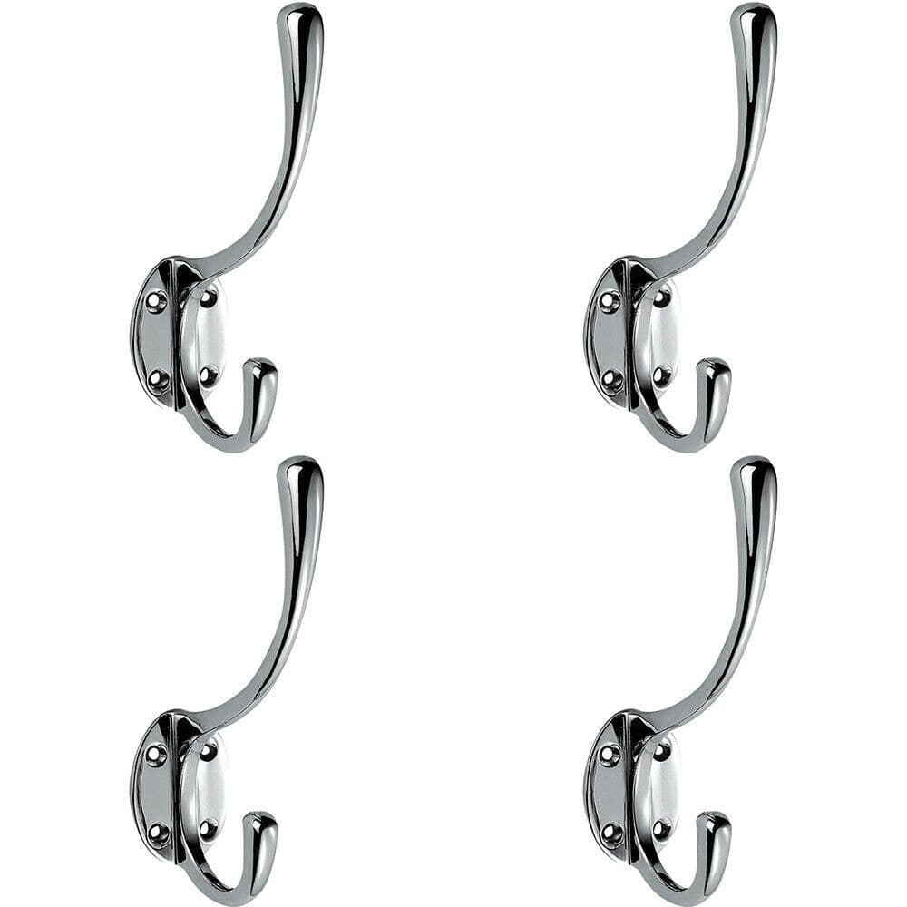 4x Victorian Hat & Coat Hook on Oval Backplate 64mm Projection Polished Chrome