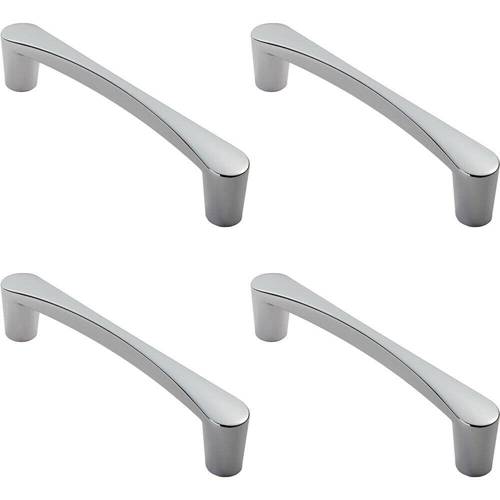 4x Curved D Shape Pull Handle 146 x 18.5mm 128mm Fixing Centres Polished Chrome