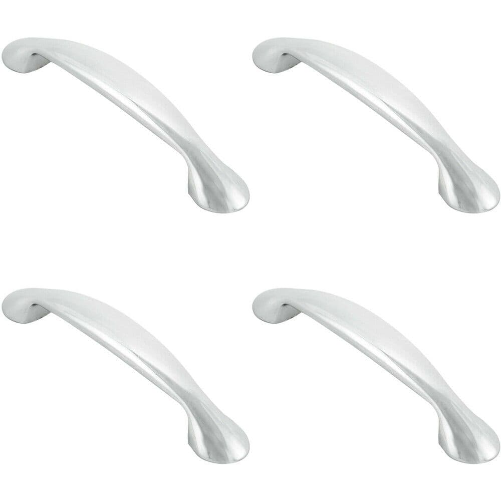 4x Flared Cabinet Pull Handle 165.5 x 23mm 128mm Fixing Centres Chrome