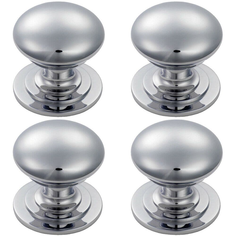 4x Victorian Round Cupboard Door Knob 32mm Dia Polished Chrome Cabinet Handle