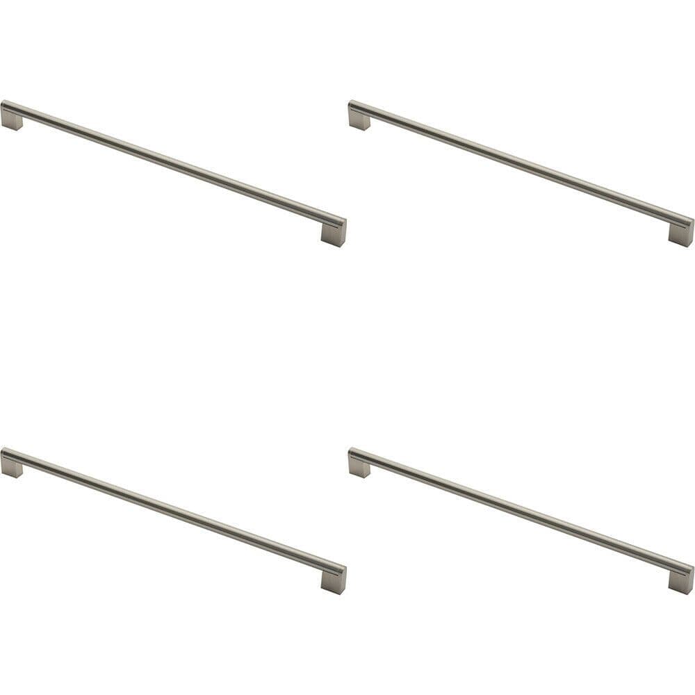 4x Round Bar Pull Handle 488 x 14mm 448mm Fixing Centres Satin Nickel & Steel