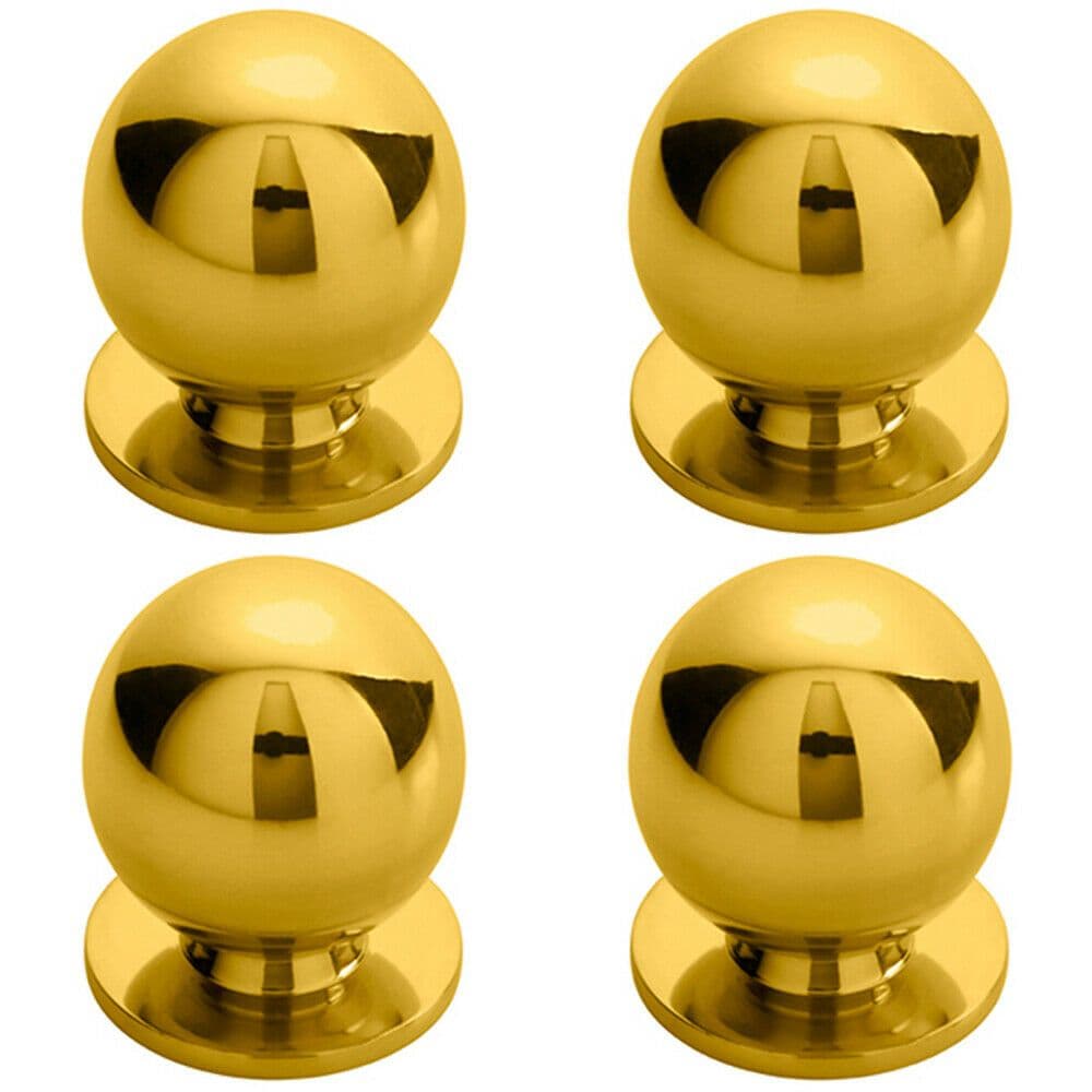 4x Solid Ball Cupboard Door Knob 25mm Diameter Polished Brass Cabinet Handle