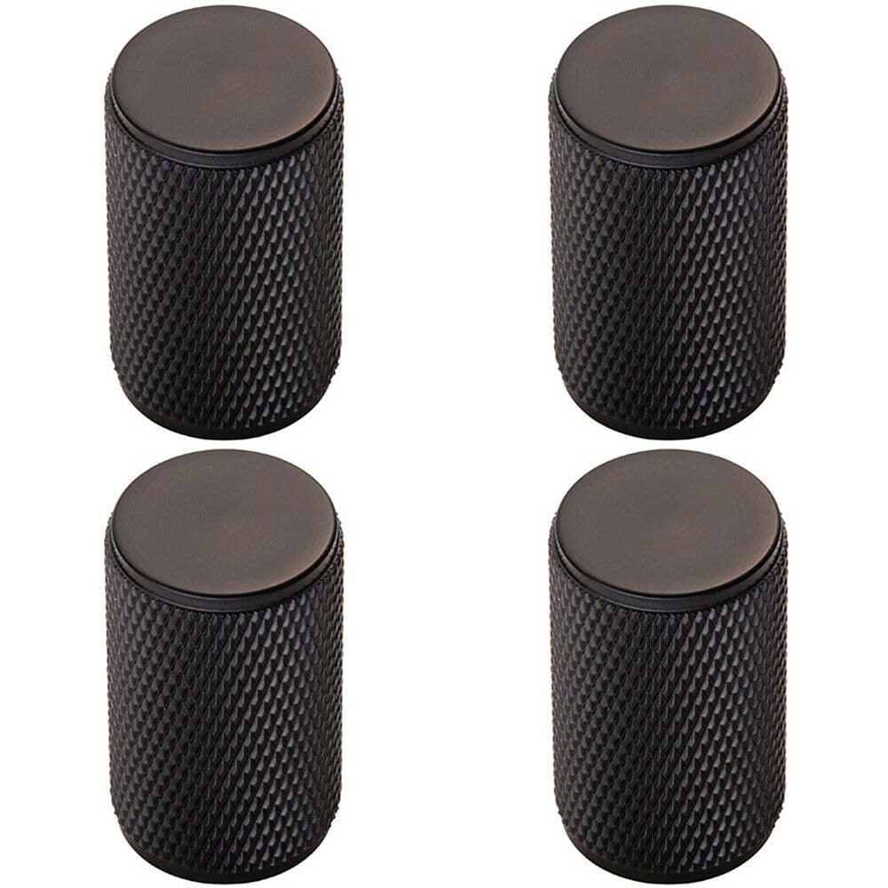 4x Knurled Cylindrical Cupboard Door Knob 18mm Dia Matt Cabinet Handle