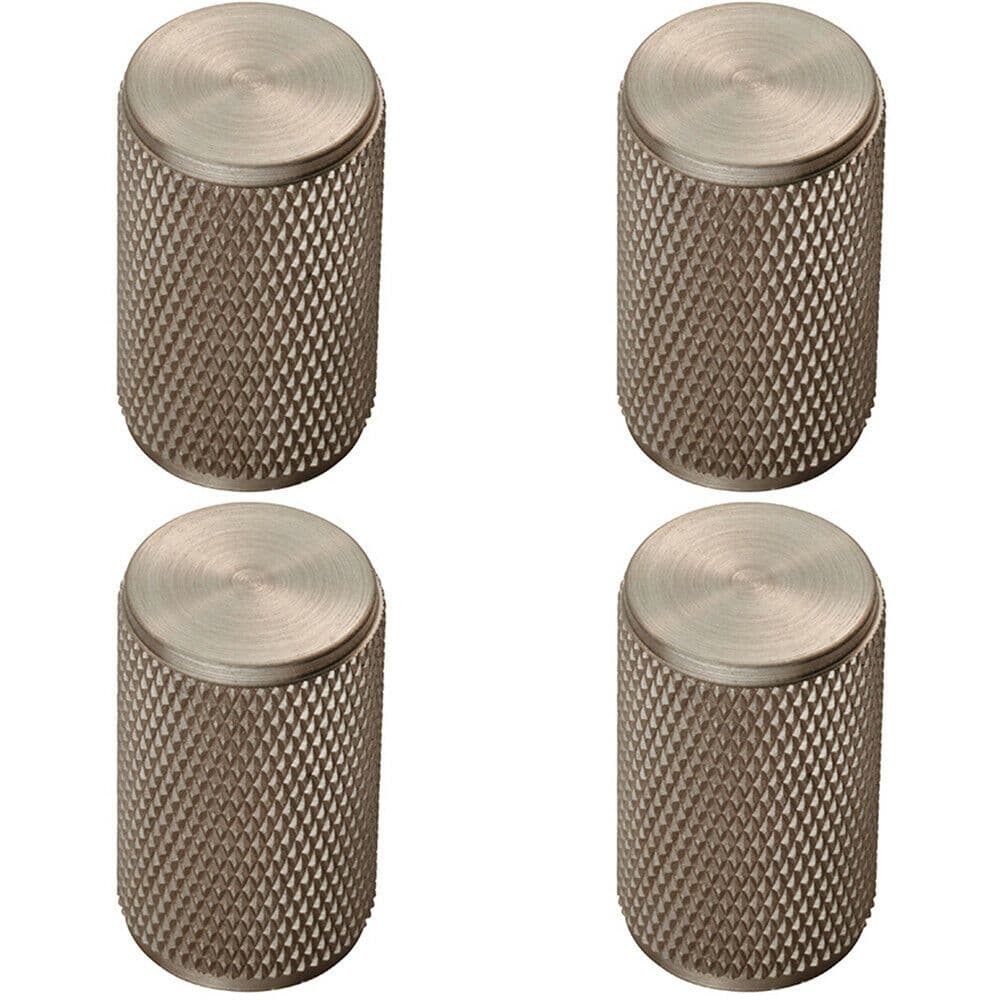 4x Knurled Cylindrical Cupboard Door Knob 18mm Dia Satin Nickel Cabinet Handle