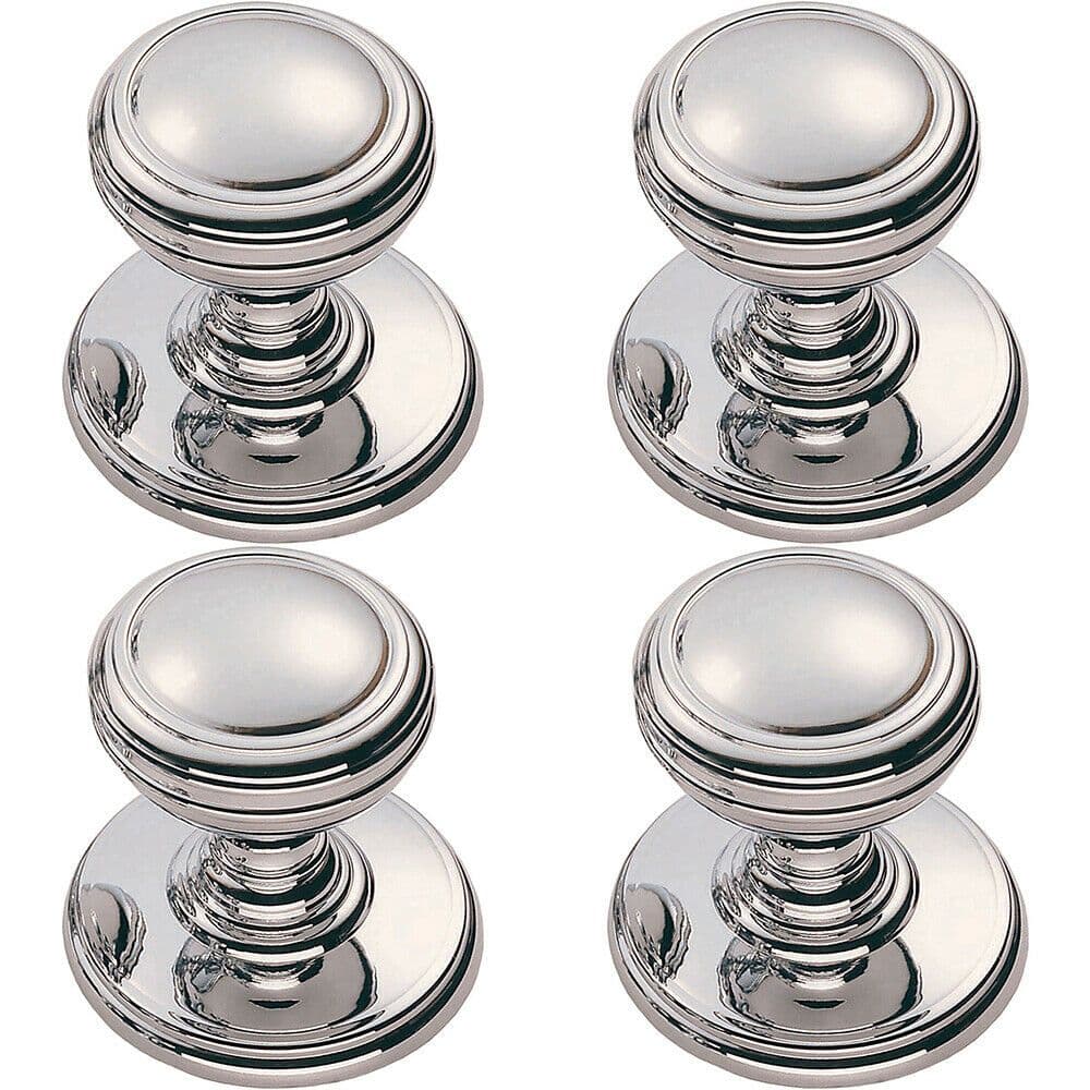 4x Ringed Tiered Cupboard Door Knob 25mm Diameter Polished Chrome Cabinet Handle
