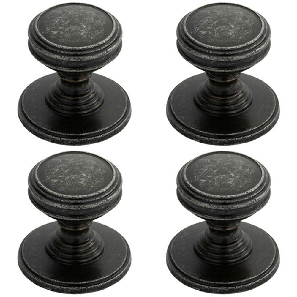 4x Ringed Tiered Cupboard Door Knob 25mm Diameter Pewter Cabinet Handle