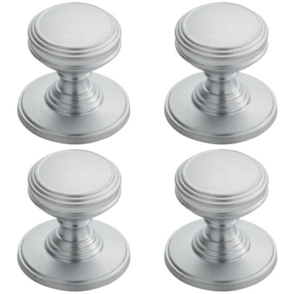 4x Ringed Tiered Cupboard Door Knob 25mm Diameter Satin Chrome Cabinet Handle