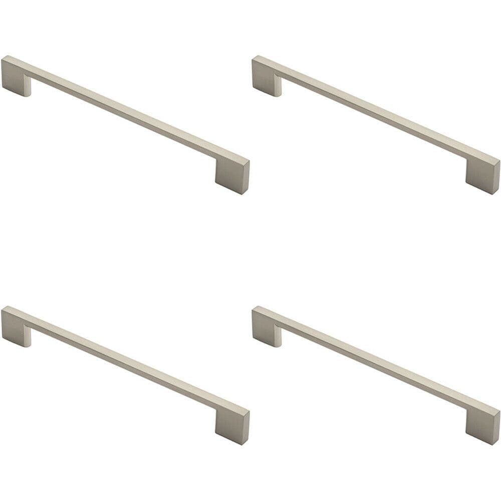 4x Slim D Shape Pull Handle 220 x 8.5mm 192mm Fixing Centres Satin Nickel
