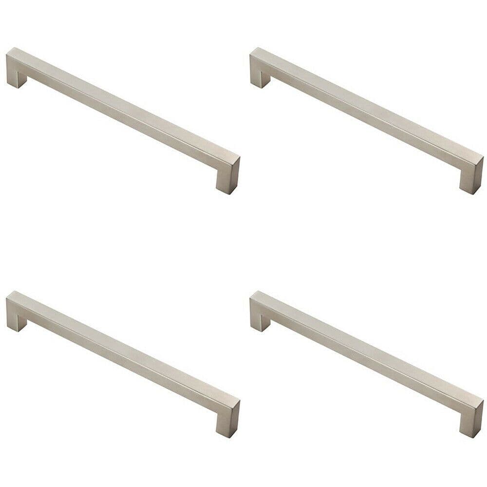 4x Square Linear Block Pull Handle 206 x 14mm 192mm Fixing Centres Satin Steel