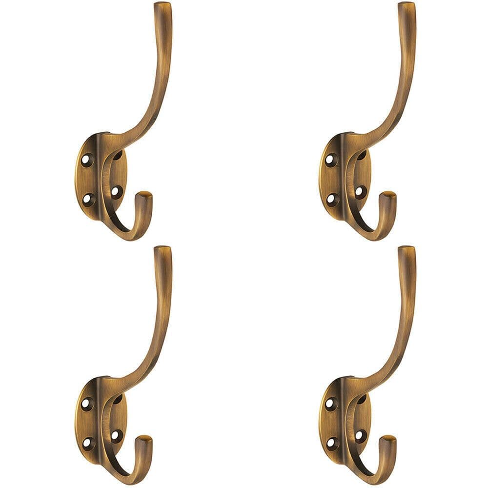 4x Victorian Hat & Coat Hook on Oval Backplate 64mm Projection Antique Brass