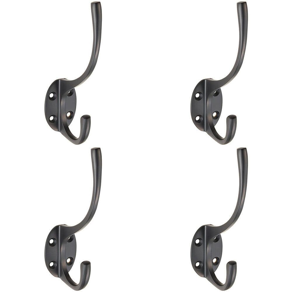 4x Victorian Hat & Coat Hook on Oval Backplate 64mm Projection Matt Black