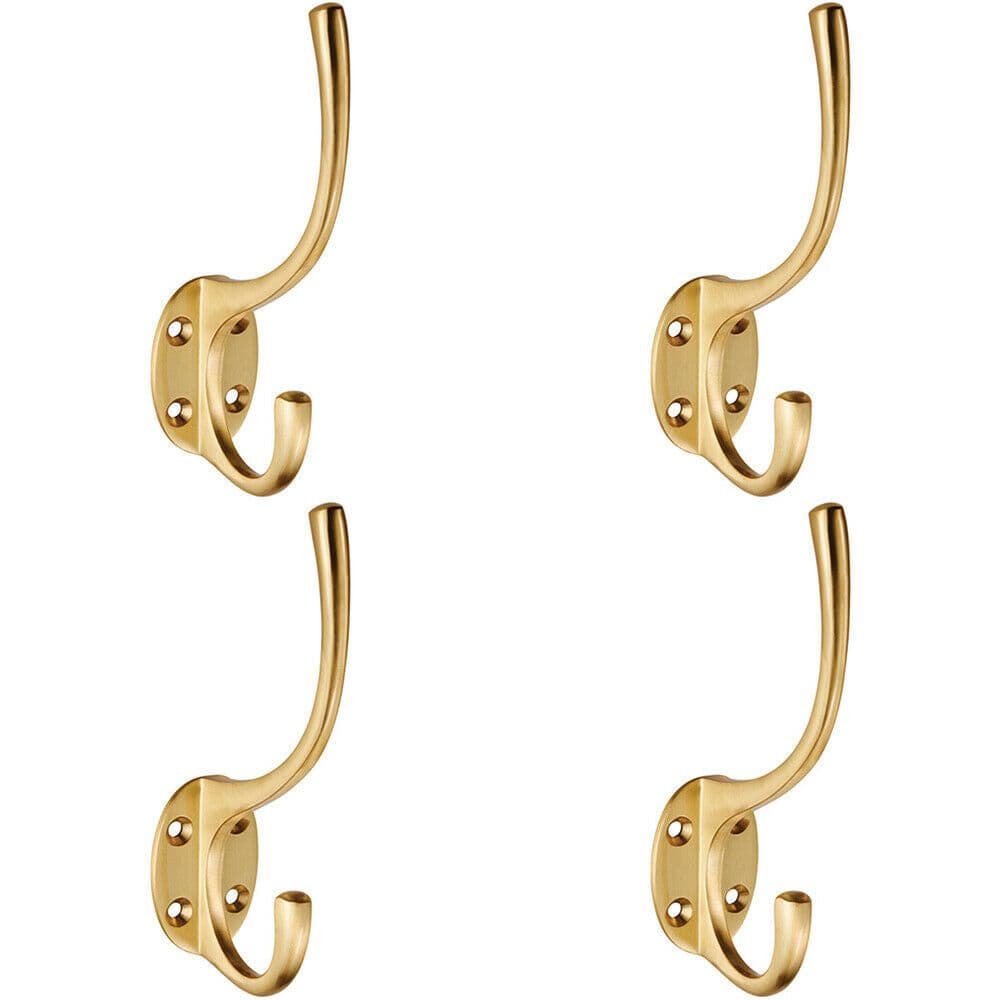 4x Victorian Hat & Coat Hook on Oval Backplate 64mm Projection Satin Brass