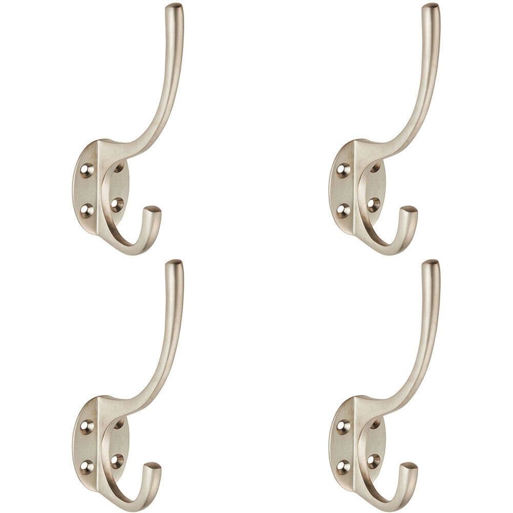 4x Victorian Hat & Coat Hook on Oval Backplate 64mm Projection Satin Nickel