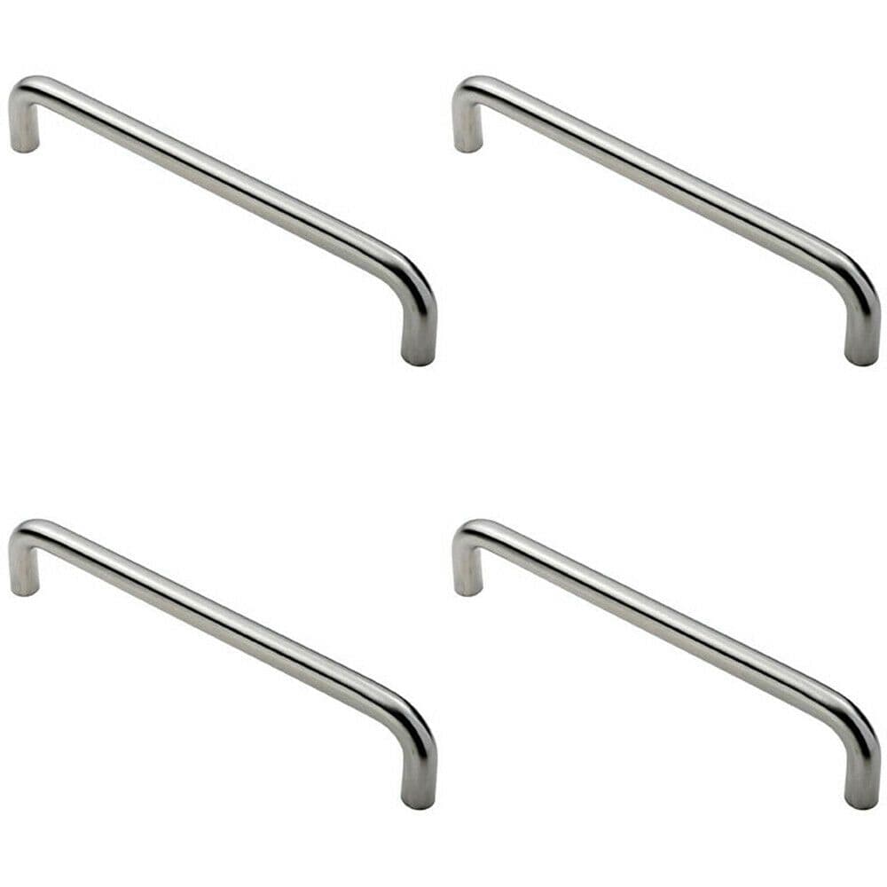 4x Round D Bar Pull Handle 319 x 19mm 300mm Fixing Centres Satin Steel