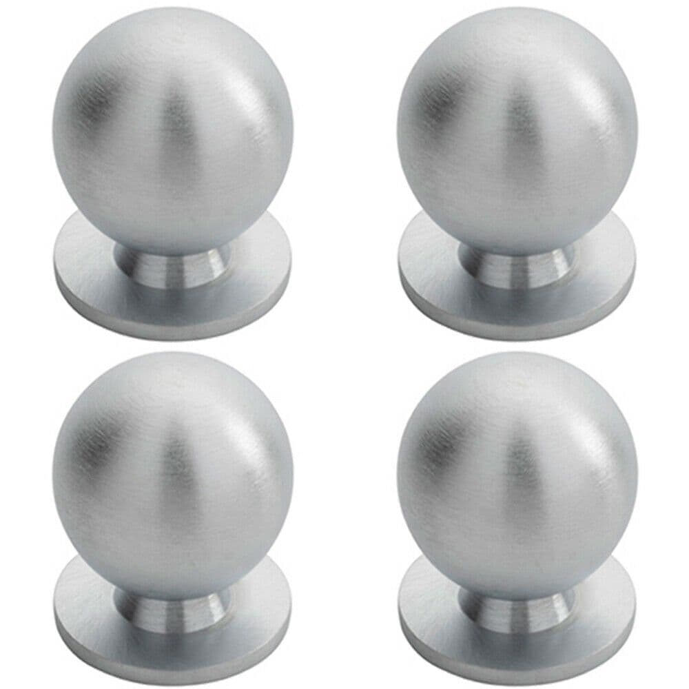 4x Solid Ball Cupboard Door Knob 25mm Diameter Satin Chrome Cabinet Handle