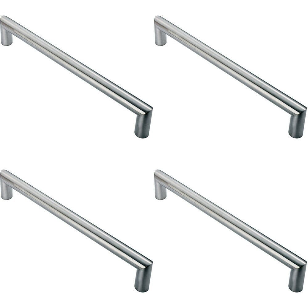4x Mitred Round Bar Pull Handle 106 x 10mm 96mm Fixing Centres Satin Steel