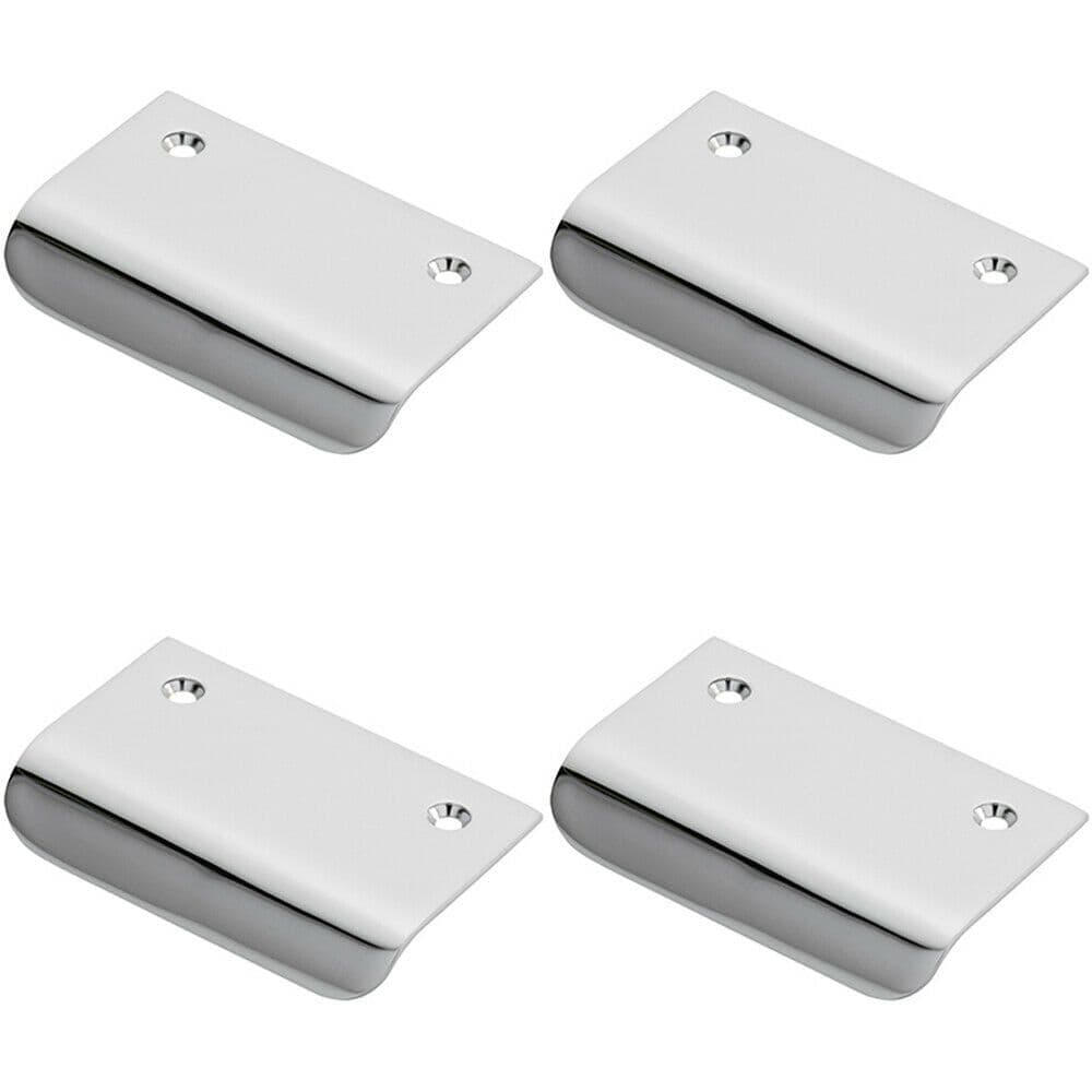 4x Semi Concealed Cabinet Finger Pull Handle 52mm Fixing Centres Polished Chrome