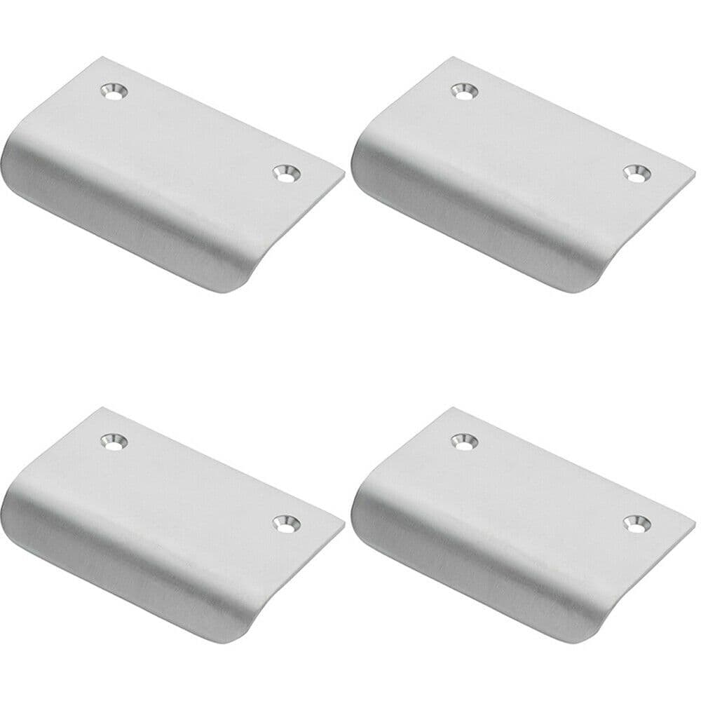 4x Semi Concealed Cabinet Finger Pull Handle 52mm Fixing Centres Satin Chrome
