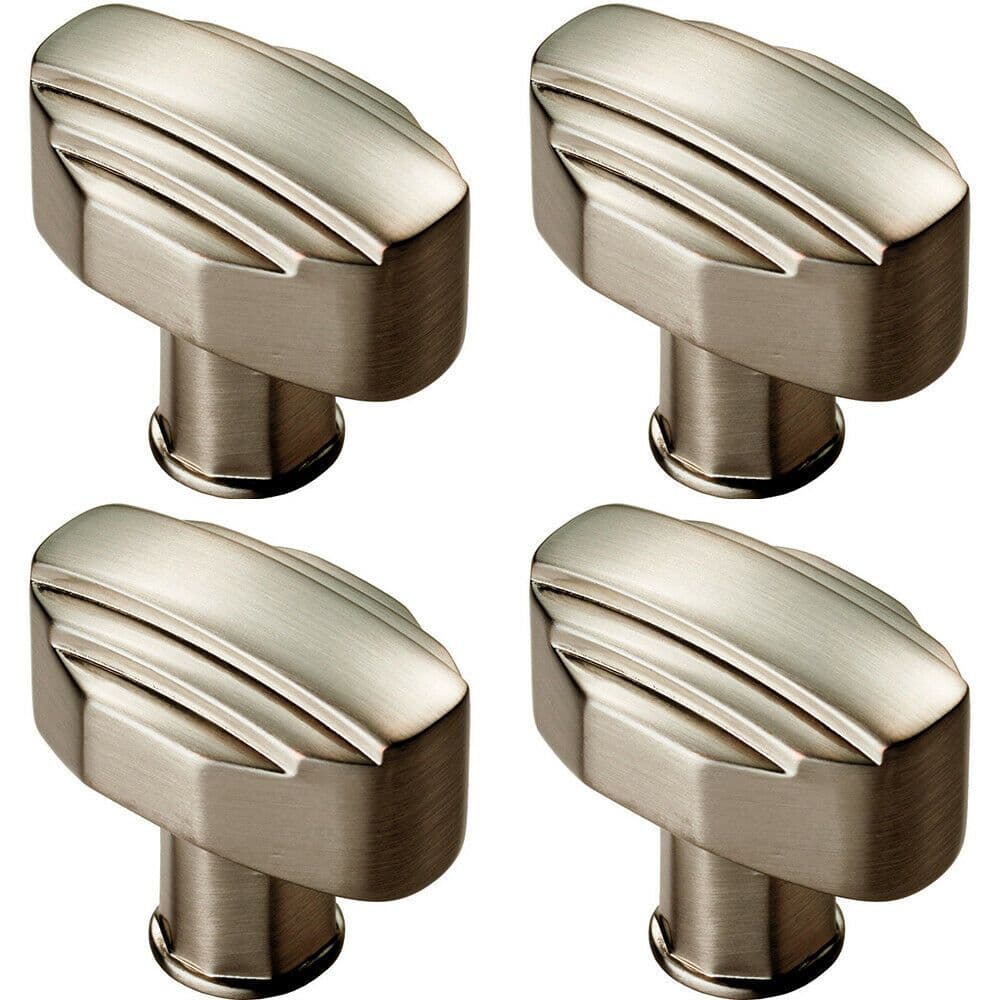 4x Square Cabinet Door Knob Geometric Design 30 x 20mm Satin Nickel
