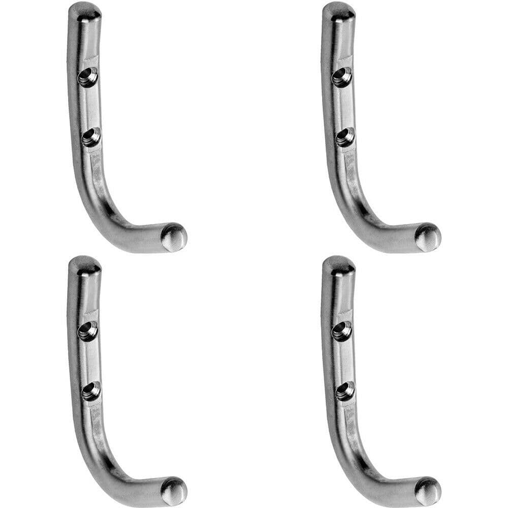 4x Slimline One Piece Coat Hook 55mm Projection Satin Stainless Steel