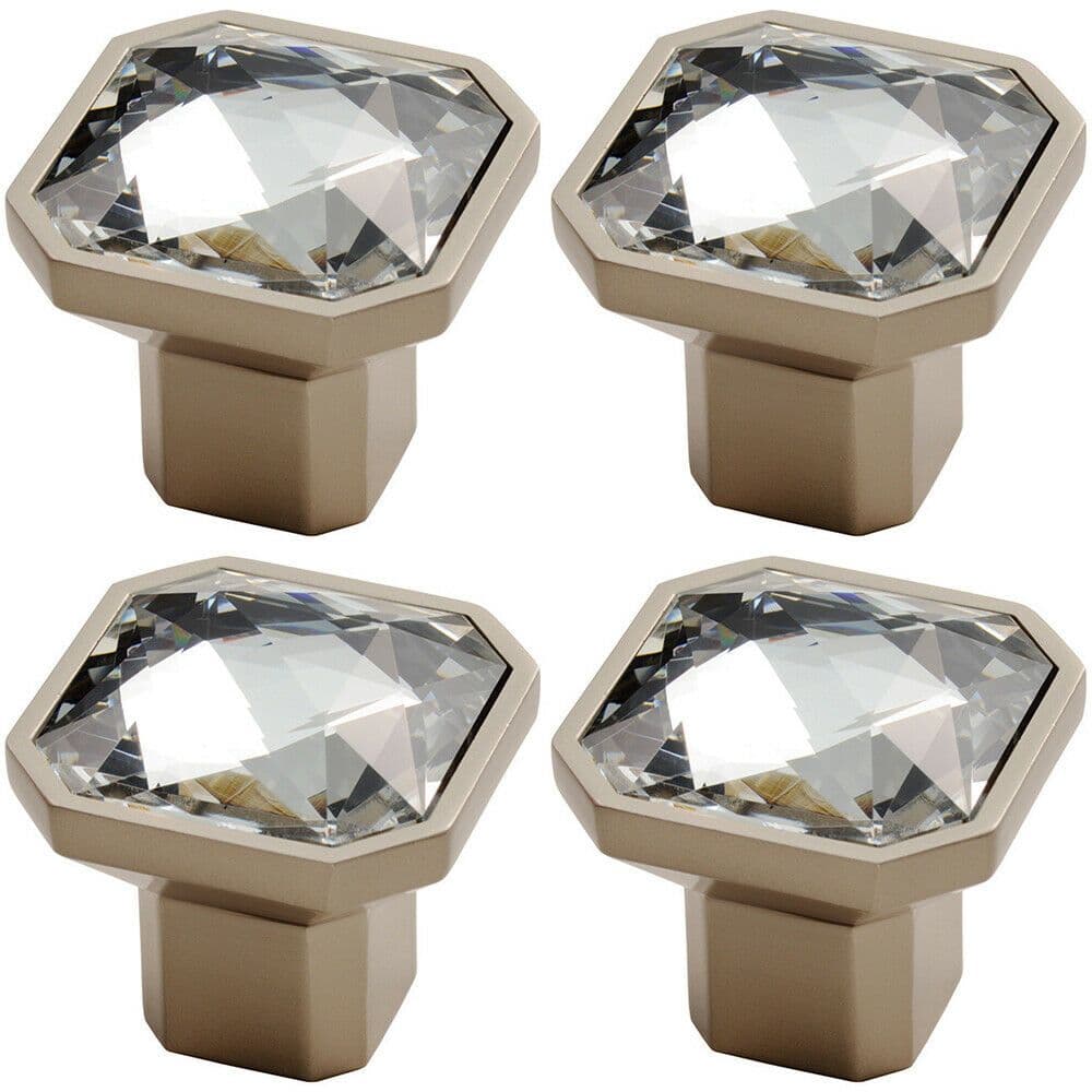 4x Square Faceted Crystal Cupboard Door Knob 32 x 32 x 32mm Satin Nickel Handle